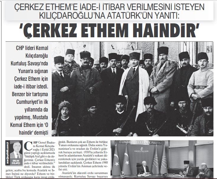 Kılıçdaroğlu iadei itibar istedi... Atatürk: Çerkes Ethem haindir