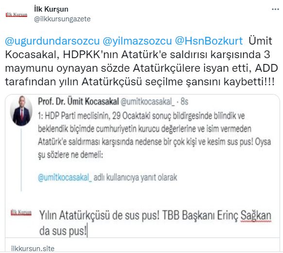 Ümit Kocasakal, HDPKK'nın Atatürk'e saldırısı karşısında 3 maymunu oynayan sözde Atatürkçülere isyan etti!