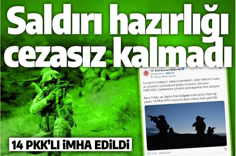 Son dakika: PKK'lı teröristlere yönelik operasyonlar devam ediyor! 14 terörist imha edildi