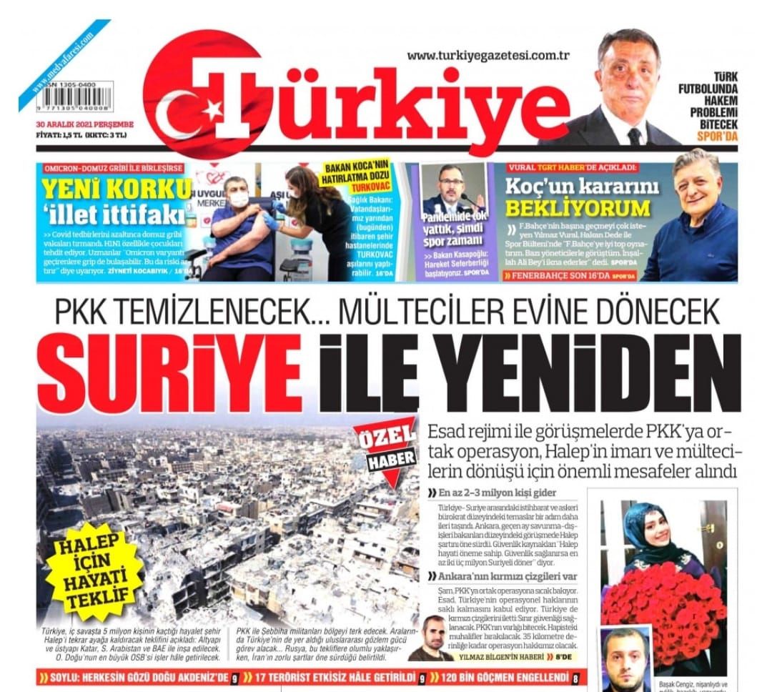 Türkiye Gazetesi'nin dünkü manşeti.