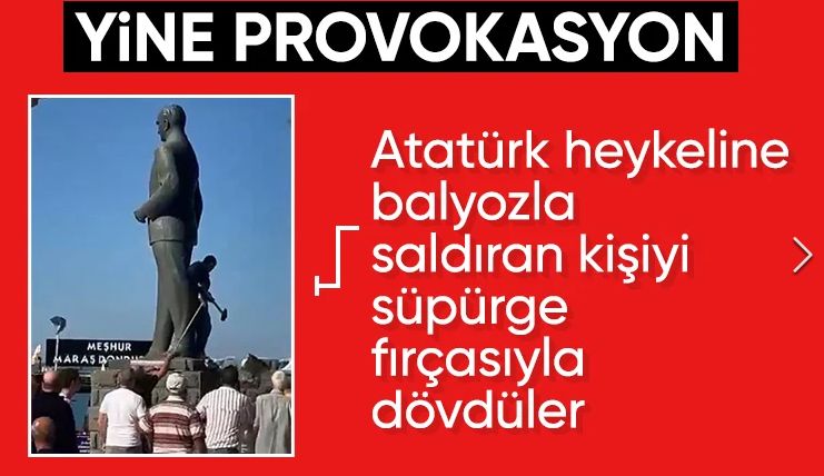 Balıkesir'de Atatürk heykeline saldırı: Çevrede bulunanlar etkisiz hale getirdi