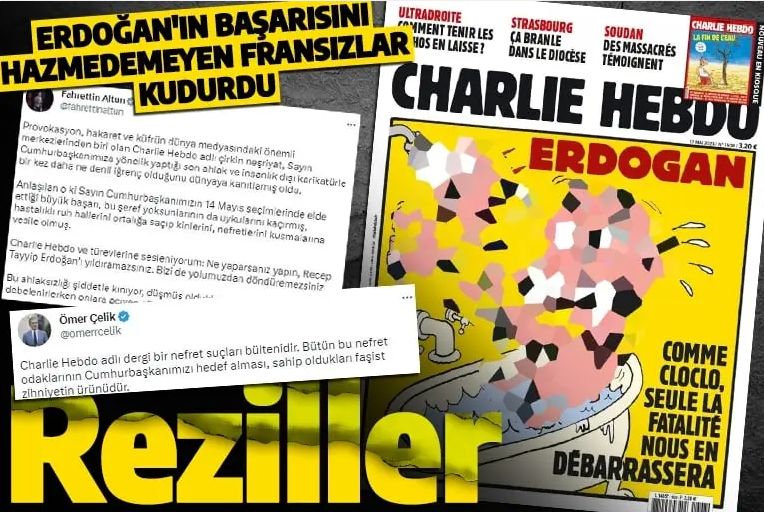 İslam düşmanı Charlie Hebdo'dan skandal karikatür! Cumhurbaşkanı Erdoğan'ı hedef aldılar