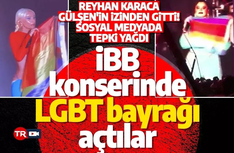 İBB konserinde bir skandal daha! Reyhan Karaca sahnede LGBT bayrağı açtı