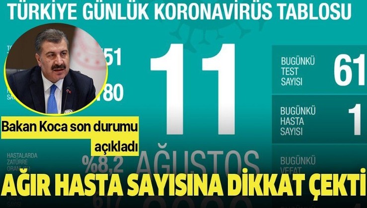 Son dakika: Sağlık Bakanı Fahrettin Koca 11 Ağustos koronavirüs vaka sayılarını açıkladı