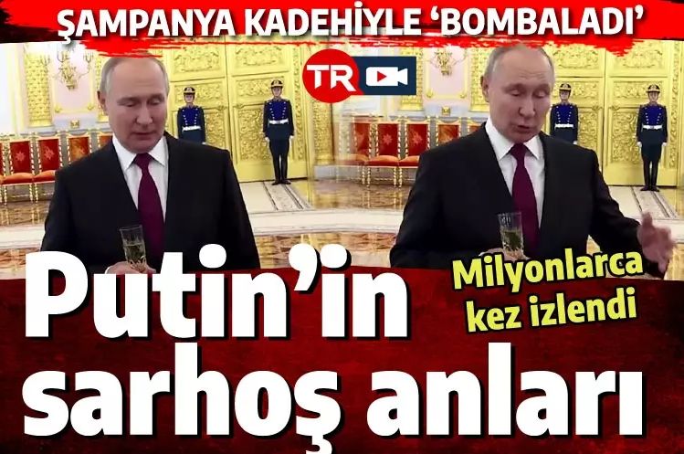 Putin'in sarhoş anları sosyal medyayı salladı: Şampanya kadehiyle bombardımanı anlattı