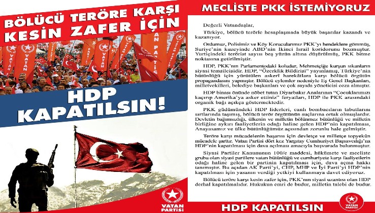 Vatan Partisi’nden 'HDP Kapatılsın' bildirisi