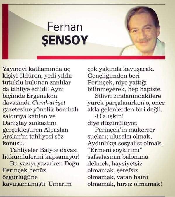 Ferhan Şensoy: "Doğu Perinçek Ergenekon'dan hapse girdi madem bana da görev düşüyor"