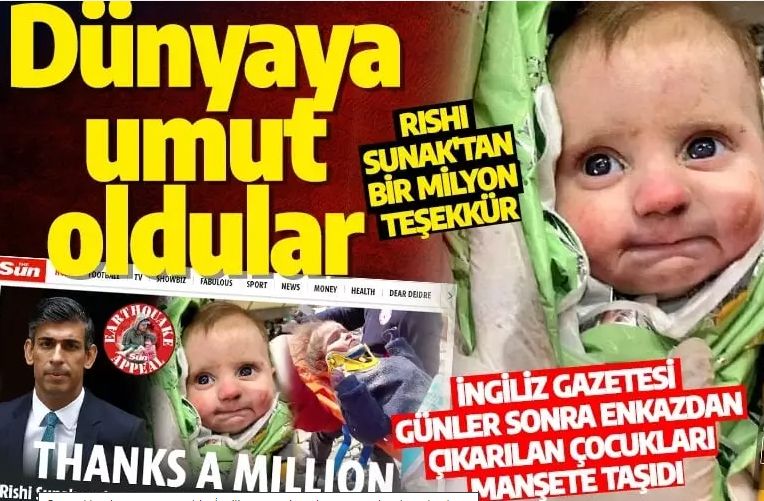O çocuklar dünyaya umut oldu: İngiliz gazetesi günler sonra enkazdan çıkarılan bebekleri manşete taşıdı