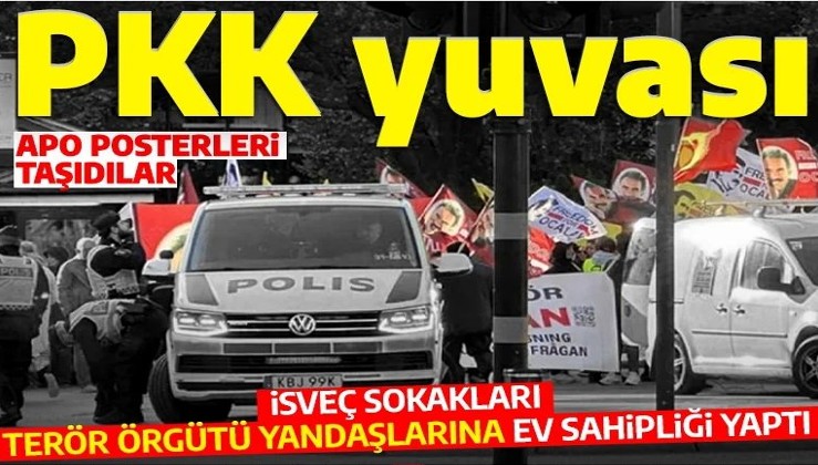 Terör örgütü PKK/YPG yandaşları İsveç sokaklarında: Teröristbaşı APO'nun posterini açarak İsveç Meclisine kadar yürüdüler