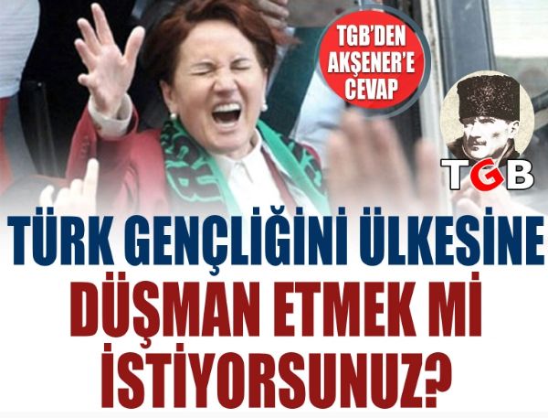 TGB'den Akşener'e cevap: Türk Gençliğini ülkesine düşman etmek mi istiyorsunuz?
