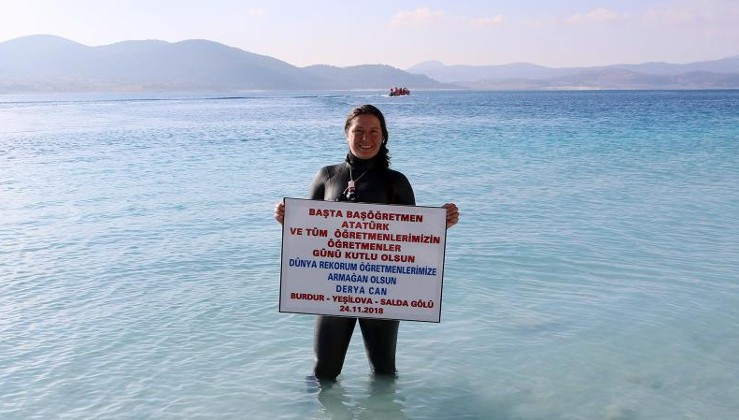 Derya Can, Salda Gölü'nde dünya rekoru kırdı