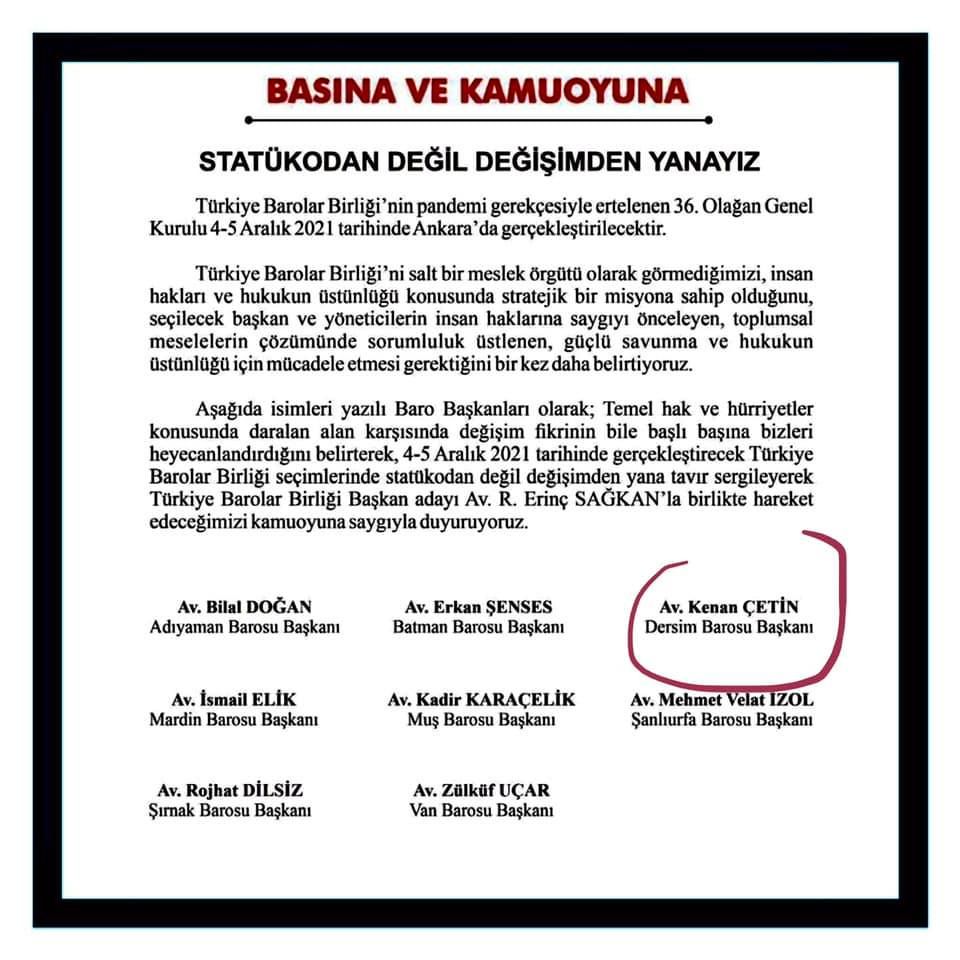 HDP'li barolardan Erinç Sağkan'a destek! Dersim Barosuyuz dediler!!!
