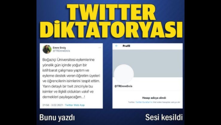 Twitter Boğaziçi provokasyonuna karışanları deşifre edeceğini açıklayan Erciş’in hesabını kapattı