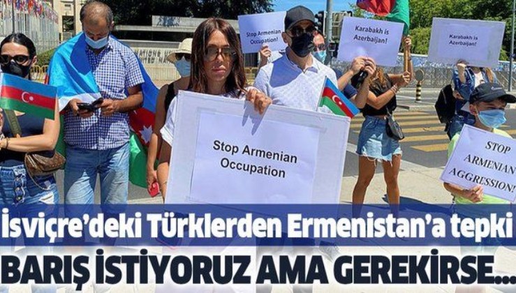 İsviçre'deki Türkler tepkili! BM Cenevre Ofisi önünde Ermenistan'ın saldırıları protesto edildi