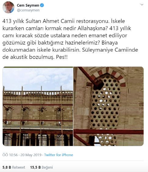 Sultanahmet Camisi’nin restorasyonu sırasında 400 yıllık pencerelerin kırıldığı iddiası