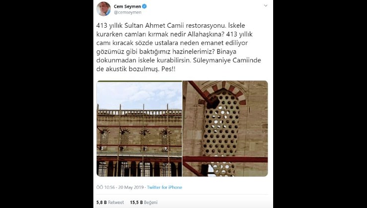Sultanahmet Camisi’nin restorasyonu sırasında 400 yıllık pencerelerin kırıldığı iddiası