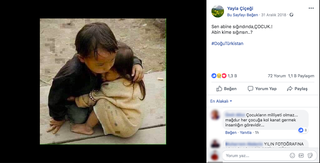 Fotoğrafın Uygur Özerk Bölgesinde birbirine sarılan iki kardeşi gösterdiği iddiası