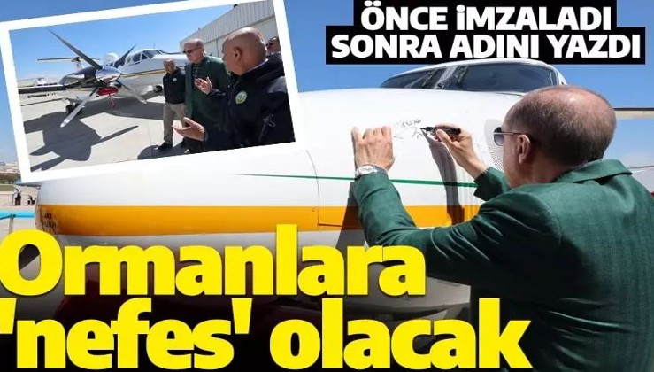Cumhurbaşkanı Erdoğan, yangın söndürme uçağı teslim törenine katıldı! Üzerine 'OTAĞ' ismini yazdı