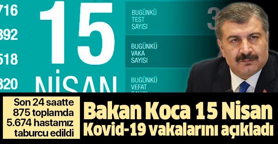 Son dakika: Bakan Koca 15 Nisan Kovid19 vaka sayılarını açıkladı