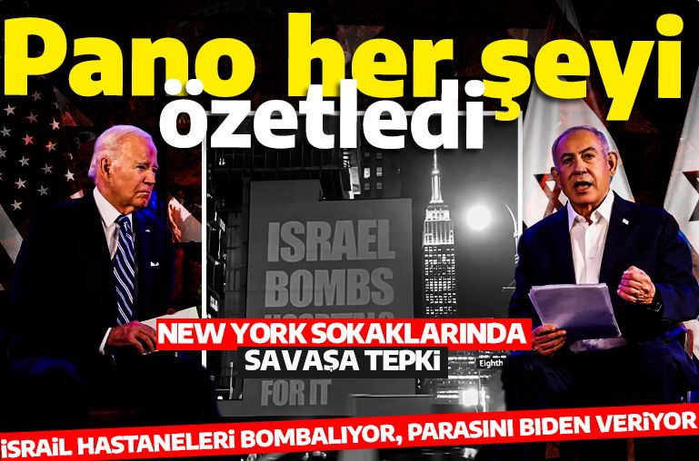 Bu pano her şeyin özetledi! New York sokakları Gazze'deki katliam için Biden'ı bu sözlerle suçladı!