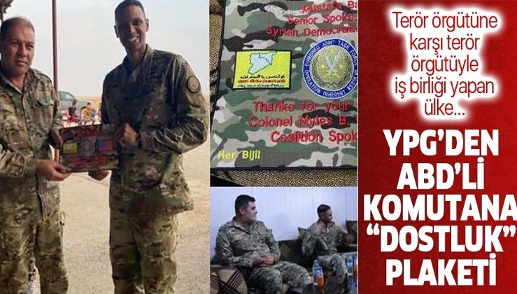 İşte kirli işbirliğinin karesi: Terör örgütü YPG'den ABD'li komutana "dostluk plaketi"
