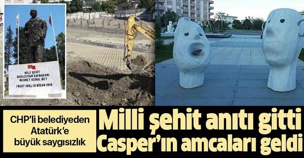 Milli şehidin anıtı gitti "Casper'ın amcaları" geldi! CHP'li belediyeden Atatürk'e büyük saygısızlık