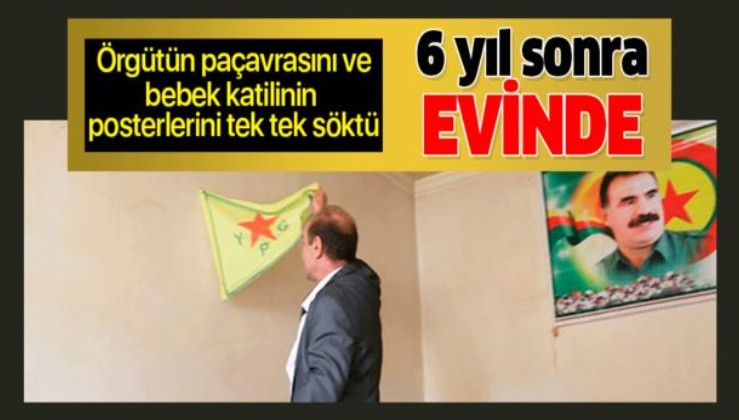 Terörden temizlenen Rasulayn'daki evine 6 yıl sonra döndü, Öcalan posterlerini tek tek söktü.