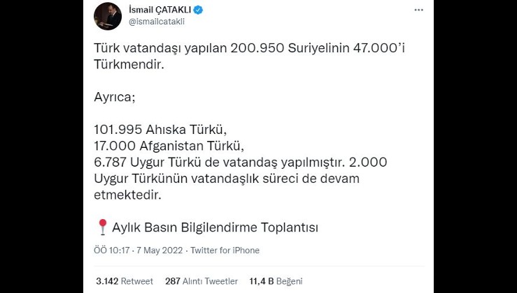 Türk vatandaşı yapılan 200.950 Suriyelinin tamamına yakını Türk