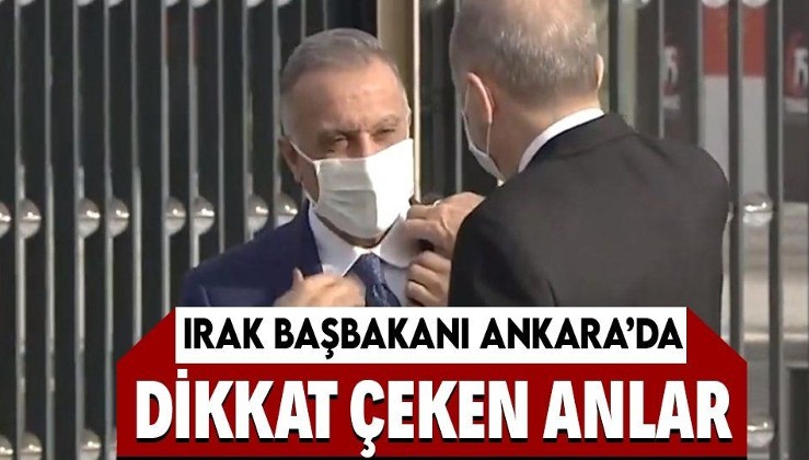 Erdoğan, törenle karşıladığı Irak Başbakanı Kazımi'nin yakasını düzeltti
