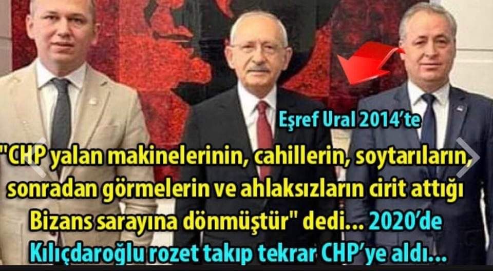 2014 yılında CHP'den istifa edip Ak Partiye geçerken yukarıdaki sözleri basın önünde sarf eden Eşref Ural'ı, bu defa Kılıçdaroğlu rozet takarak YCHP'sine kazandırıyor;