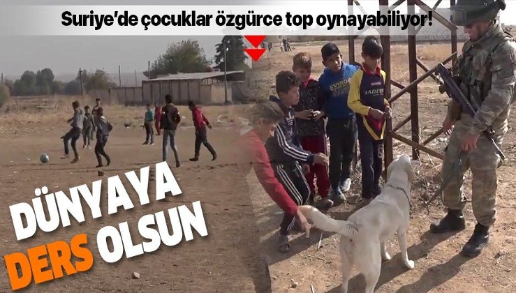 Mehmetçik, Suriyeli çocuklarla oyun oynadı, köpek sevdi.