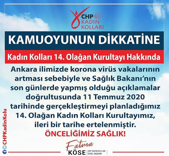 CHP Kadın Kolları Kurultayı Ertelendi