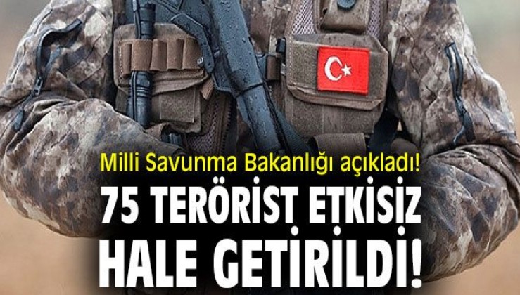 Milli Savunma Bakanlığı açıkladı! 75 terörist etkisiz hale getirildi