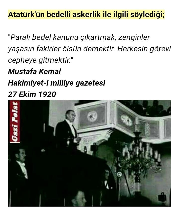 Mustafa Kemal Paşa bedelli askerlikle ilgili ne yazmıştı?