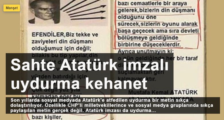 Sahte Atatürk imzalı uydurma kehanet