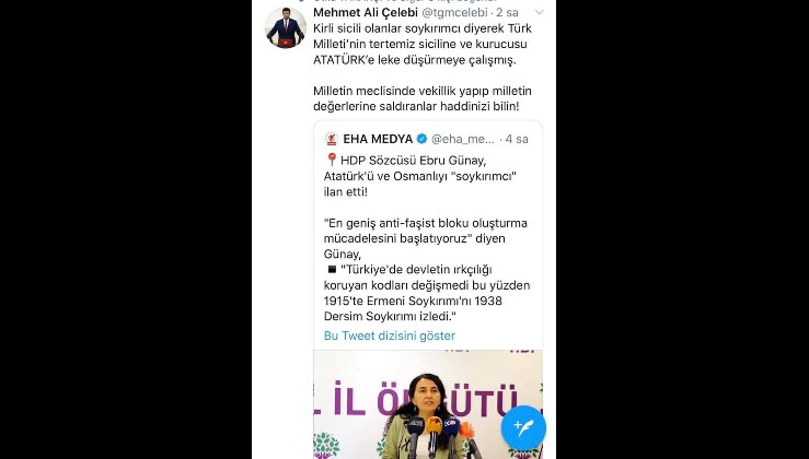 Mehmet Ali Çelebi'den Atatürk'e soykırımcı diyen HDPKK sözcüsüne tepki