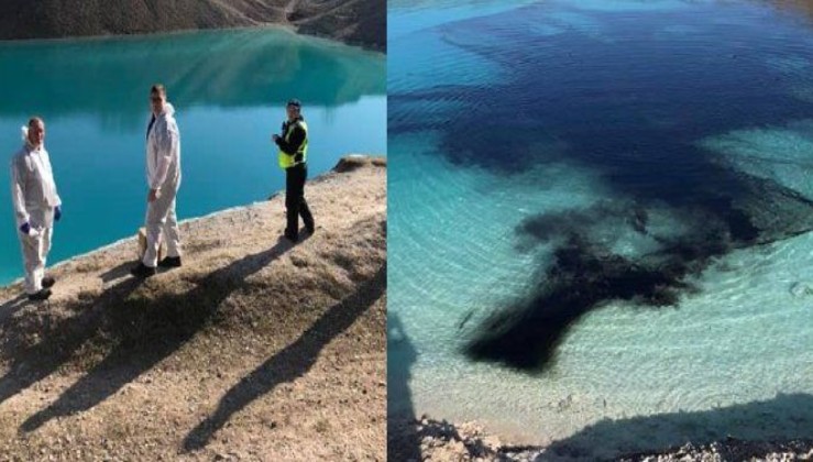 Virüsle mücadele için polis gölü siyaha boyadı