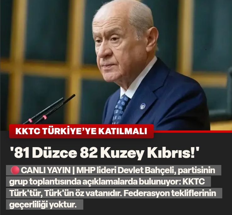 Devlet Bahçeli çağrısını yineledi: 82'nin KKTC'nin olması hayat memat konusudur