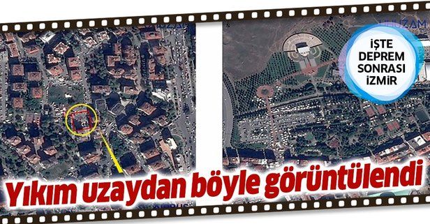 İzmir depremi sonrası yıkım uzaydan görüntülendi