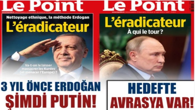 Cumhurbaşkanı Erdoğan'ı "Yok Edici" diyerek hedef alan dergi aynı kapakla Putin'i de hedef aldı