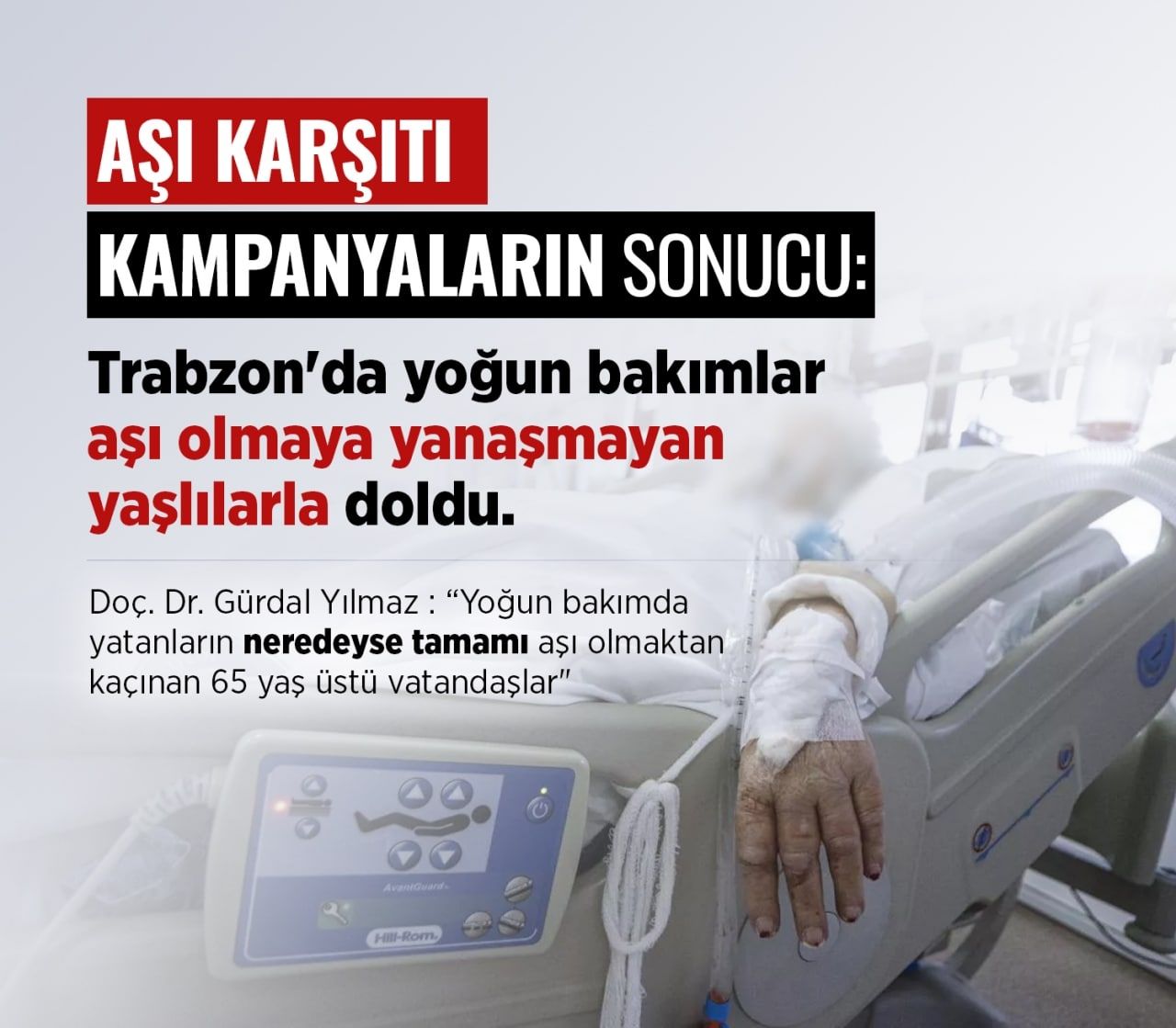 Trabzon’da yoğun bakımlar aşı olmayan yaşlılarla dolu