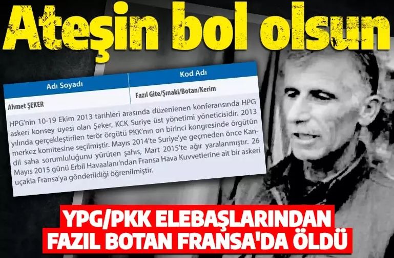 Fransa'ya kaçırılmıştı: YPG/PKK elebaşlarından Fazıl Botan öldü