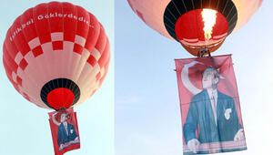 Pamukkale'de balonlar Türk bayrağıyla havalandı