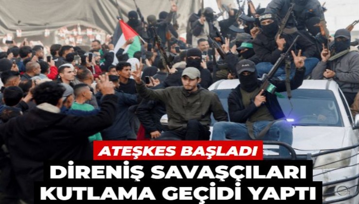 Gazze'de ateşkes başladı! Direniş savaşçıları kutlama geçidi yaptı