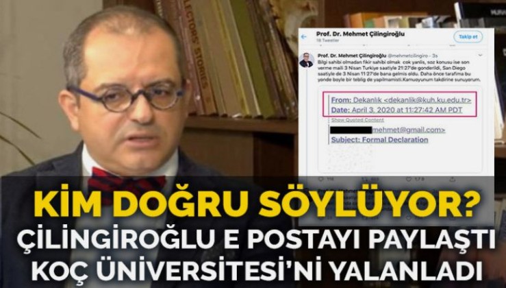 Mehmet Çilingiroğlu’ndan Koç Üniversitesi’ne yanıt: Gelen e postayı yayınladı