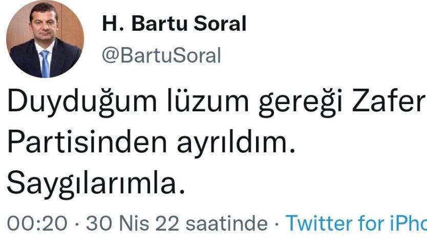 Bartu Soral, Zafer Partisi'nden istifa ettiğini açıkladı. İŞTE NEDENİ!