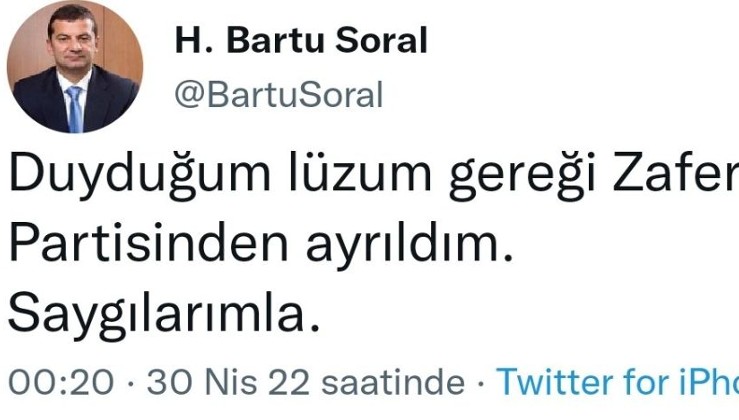 Bartu Soral, Zafer Partisi'nden istifa ettiğini açıkladı. İŞTE NEDENİ!